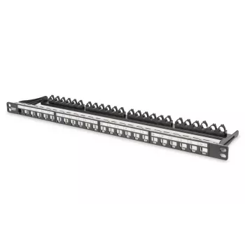 DIGITUS modulært patchpanel, skærmet 24-port, mærkefelt, 0,5HE, rackmontage, farve sort RAL 9005