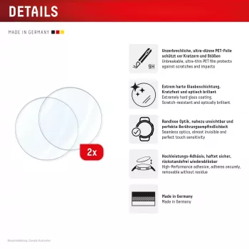 Displex 9H Glass Galaxy Watch 6 Classic (47mm), 2-pak, ultratynd, kantløs, anti-fingeraftryk, Made in Germany