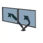 Fellowes Platinum Series dobbelt monitorarm – monitorholder til to 8 kg tunge 40 inch-skærme – justerbar dobbelt monitor-bordholder – hældning 45°, drejning 180°, rotation 360°, VESA 75 x 75/100 x 100 – sort