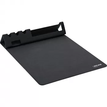 Musemåtte InLine 55261 — multifunktionelt gummunderlag med smartphone- og penneholder, 250×? mm, sort