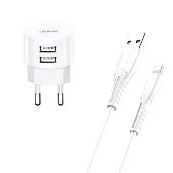 usams Charger T20 2x USB 2.1A with Lightning cable — portable USB wall charger