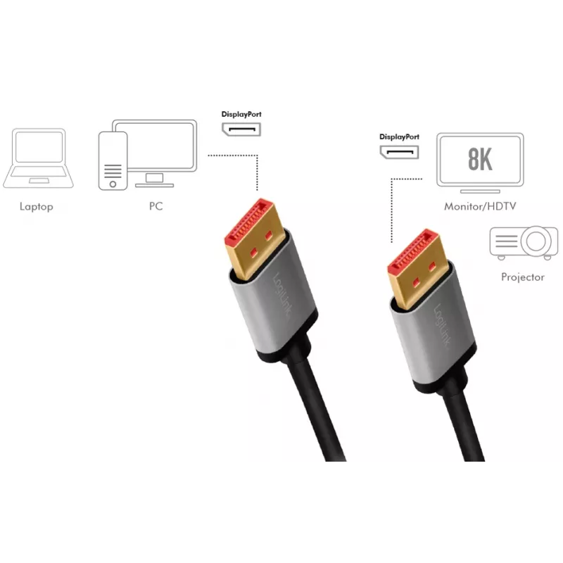 LogiLink DisplayPort-kabel 1 m sort grå CDA0104
