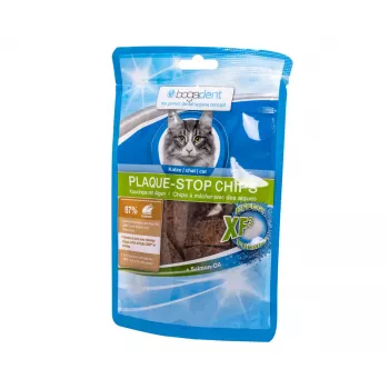 bogar Bogadent Plaque-stop chips kylling 50 g — tandplejsgodbidder til voksne katte, korn- og glutenfri