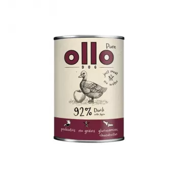 Vådfoder til hunde OLLO Pure Duck with Apple 850 g — fuldfoder til voksne hunde i pose, korn- og sojafri