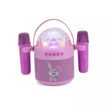 AKAI JoyBox Kids Karaoke-sæt med Bluetooth, USB, MicroSD, AUX, FM-radio, RGB-lys, stemmeforvrænger, kabelmikrofon, genopladeligt 1200mAh batteri, 5W RMS