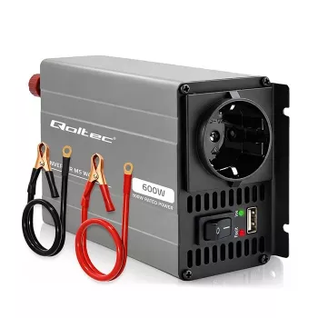 Qoltec MS Wave Power Inverter 12V til 230V 300/600W USB Kompatibel med LiFePO4 GEL AGM
