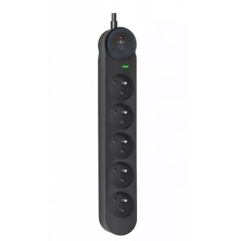 ART F2115 Power Strip 5 Sockets 16A Black 5m 3x1.5mm2