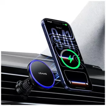 USAMS Magnetisk ventilationsdysestativ til smartphones, 360° rotation, sort