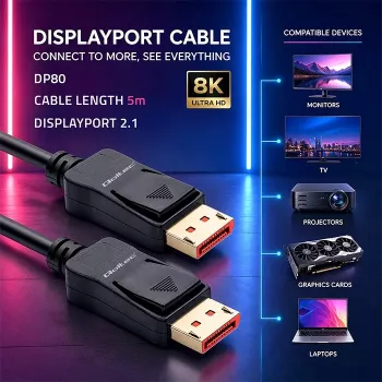 Qoltec DisplayPort v2.1-kabel han til han 8K 54G 5m sort
