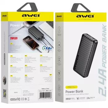 AWEI P6K Pro Powerbank 20000mAh 2xUSB-A/USB-C sort