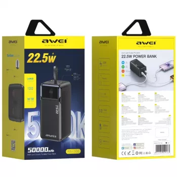 AWEI PA-106 Powerbank 50000mAh 22,5W PD 3xUSB-C sort