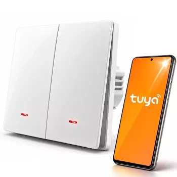 QOLTEC Smart Light Switch WiFi 2-gang timer Tuya hvid