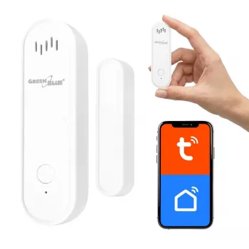 GREENBLUE GB478 trådløs WiFi dør-/vinduesensor – smart magnetkontakt, Tuya & Gosund app, Alexa/Google, batteridrevet, hvid