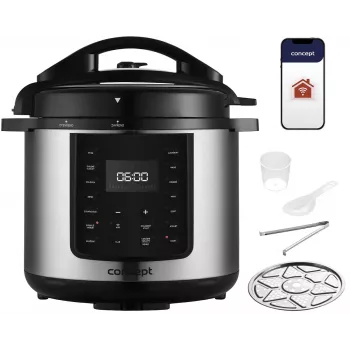 CONCEPT CK8001 multikoger, 5L, 900W, 10 programmer, LED, sliplet keramikgryde, starttidsforsinkelse, holde varm-funktion, sort/sølv