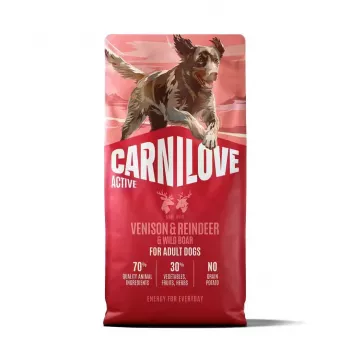 CARNILOVE ACTIVE Tørfoder til hunde med vildt, rensdyr og vildsvin til aktive voksne hunde af alle racer 12 kg