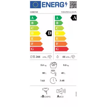 Gorenje WDG2PS954A1D2/PL Vaskemaskine med tørretumbler, 9 kg vask / 6 kg tørring, 1400 omdr./min., energiklasse A, hvid