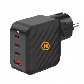 HAMMER RapidCharge 100W GaN-strømforsyning, 2x USB-C PD 100W + 1x USB-A QC 30W, sort