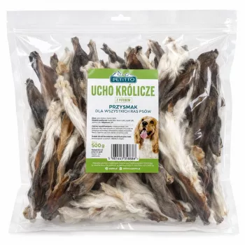 PETITTO kaninører med pels hundesnacks, 500 g