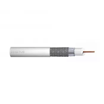 DIGITUS RG-6 koaksialkabel, 1,05 mm kobber, 75 Ohm, dobbelt skærmet (2x folie + 77% fletning), Eca, PVC-kappe, 305 m, hvid