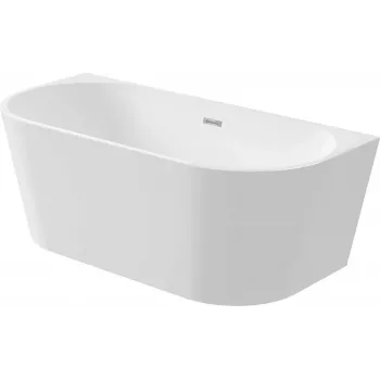 DEANTE KDS_015W vægmonteret eller fritstående akryl-badekar 150 cm, oval, hvid, 220 l kapacitet, integreret overløb, inkl. click-clack-afsløb