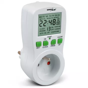 GreenBlue GB107 digital programmerbar tænd-sluk-ur-kontakt 16 programmer 230V 16A Schuko