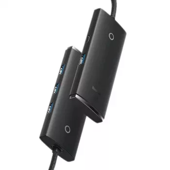 Baseus Lite Series 4-port USB 3.0-hub - 5Gbps, bus-powered, sort (WKQX030101)
