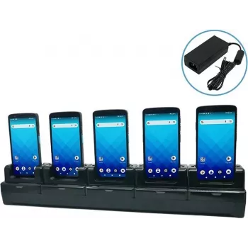 Unitech 5-slot terminal-ladestation med strømforsyning. Kompatibel med EA660 - lade-/dockingstation