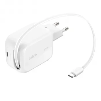 Belkin UltraCharge 45W Dual GaN udtrækkelig USB-C-oplader hvid