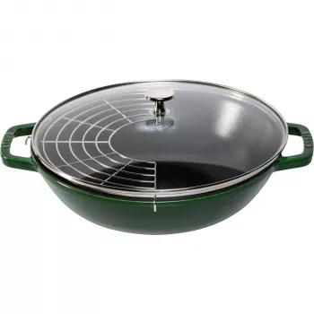 STAUB wok 30 cm med låg støbejern basilikumgrøn