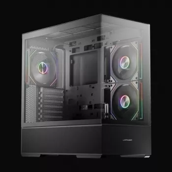LC-Power Gaming Midi Tower ATX 812B Onyx Vision med Tempered Glass og 4x aRGB-blæsere, sort