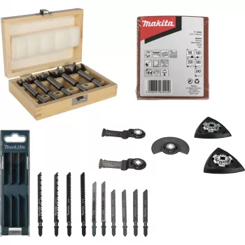 Makita P-84844 træbearbejdningstilbehørssæt (10 dele) til multifunktionsværktøj