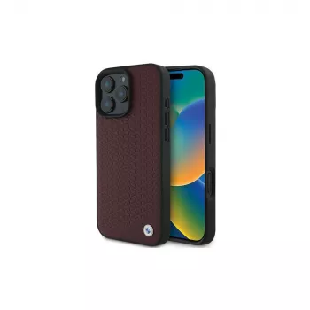 BMW iPhone 16 Pro Max rødt hardcase Sign Leather Diamond Metal Logo MagSafe