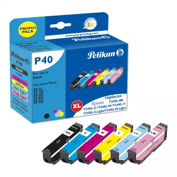 Pelikan P40 kompatibel blækpatron multipak 6-pak til Epson Expression Photo XP-55/XP-750/XP-760/XP-850/XP-950/XP-960 (sort, cyan, lys cyan, lys magenta, magenta, gul)