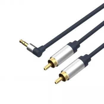 ShiverPeaks Flexline 3,5mm jackstik til 2x RCA-audiokabel, vinklet stik, 0,75m, sort