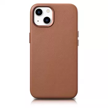iCarer Case Leather Ægte lædercover til iPhone 14 Plus brun (MagSafe-kompatibel)