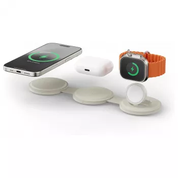 Satechi OntheGo 3-i-1 trådløs oplader med Qi2, sand, 15W, ST-QTG31W