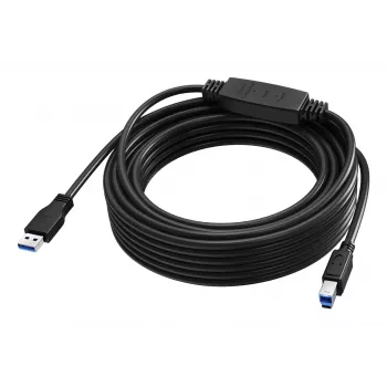 VISION 10 m USB 3.0 aktivt forlængerkabel - nikkelbelagte stik - 5 Gbps - USB A til USB B - sort