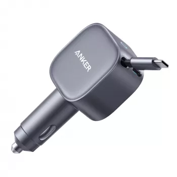 Anker Nano autolader (75 W, USB-C-port, integreret indtrækkeligt USB-C-kabel)