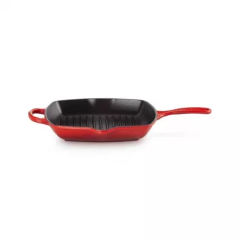 Le Creuset grillpande i støbejern, firkantet, 26 cm, kirsebærrød
