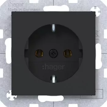 Hager WAS1100BM SCHUKO stikkontakt fjederklemmer night black mat