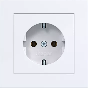 Hager WAS1120WG SCHUKO stikkontakt med klapdæksel, A.1 designlinje, lyshvid blank, IP44, 16A, 250V, skrueløse klemmer