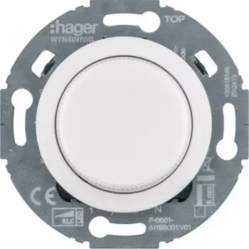 Hager WTN4011WG universal-drejedimmer med midterstykke, system 1930/glas, hvid, indbygning, R L C LED