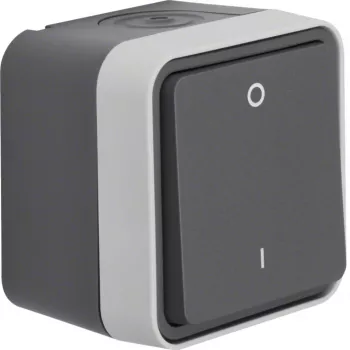 Hager WNC008 overflade-2-polet afbryder med 0/1-tryk, IP55, grå