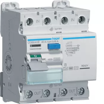 Hager fejlstrømsafbryder 4-polet 10kA 40A 30mA type B CDB640E