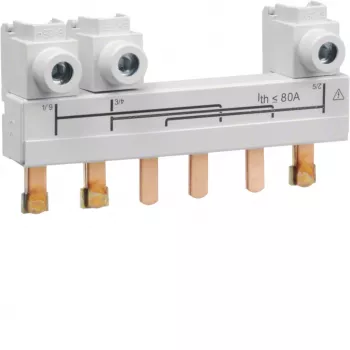 Hager HZC708 3-polet stiftsamleskinne 63-80A 10mm² 12 moduler 210 mm grå