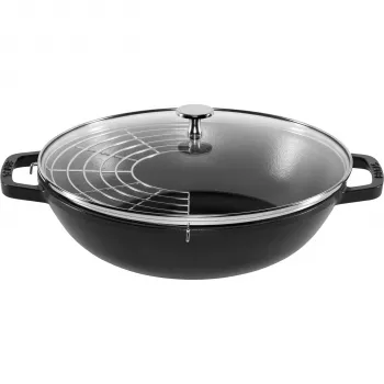 STAUB Wok, 30 cm, med låg, sort, støbejern