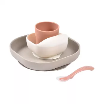 Beaba Silikone Babymåltidssæt med sugebund Terracotta (913602)