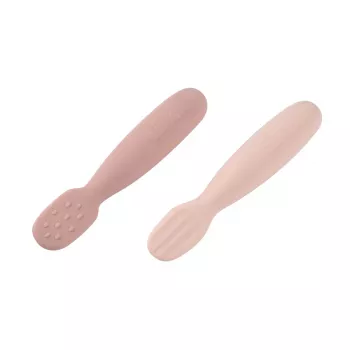 Beaba Sæt med 2 Silikone First Spoons & Bideringe Cotton Candy/Sorbet