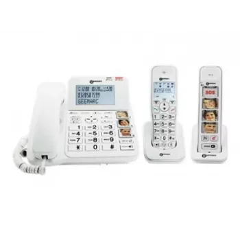 Geemarc Pack SENIOR 295 Ledningstelefon og trådløs seniortelefon med telefonsvarer, fototaster, trådløs håndsæt med belyst display, hvid