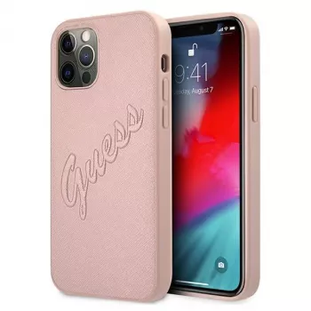 Guess GUHCP12LRSAVSRG Saffiano Vintage Script Hard Case til Apple iPhone 12 Pro Max, Pink